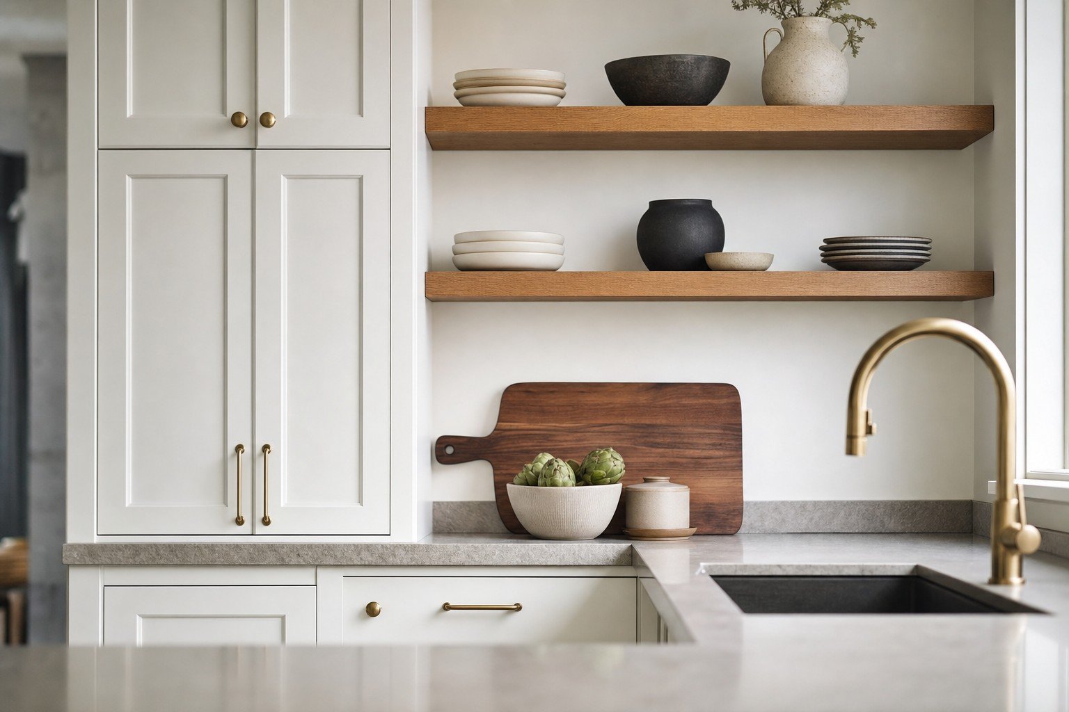 Built-in shelving and millwork in a dining area